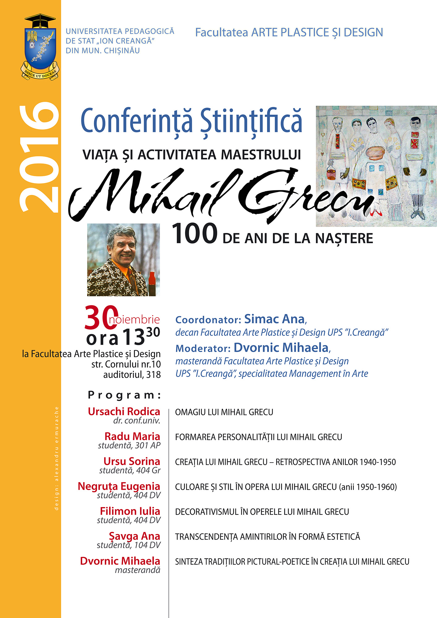 Afis Conferinta 100 ani Mihai Grecu-2016